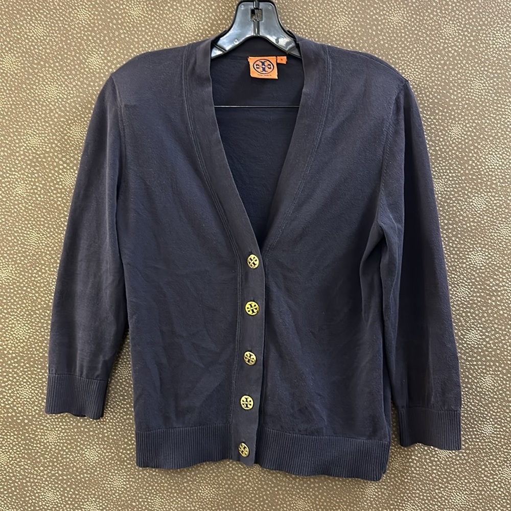 🔥🔥🔥Tory Burch 100% Cotton Blue Logo Sweater Cardigan